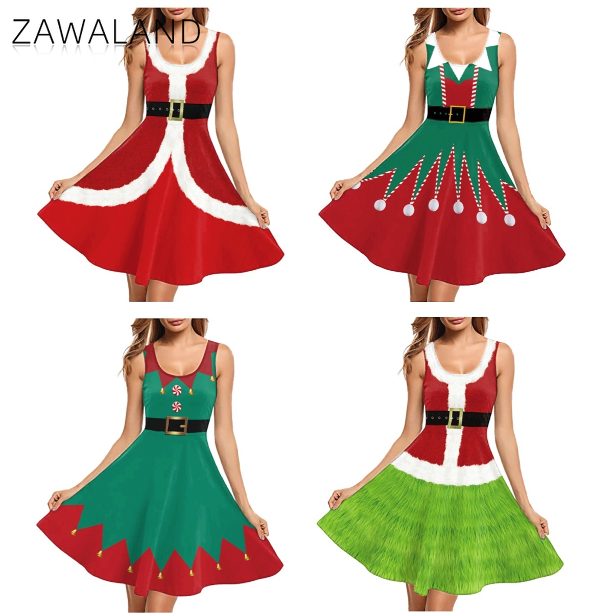 Elf Costume Christmas - Weihnachten Rot Grün Druck Cosplay Kostüm