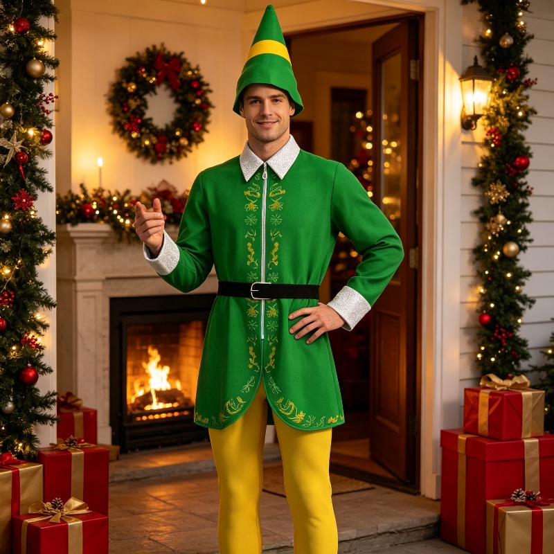 Elf Costume Christmas - Kostüm-Accessoires-Set, Cosplay, Weihnachtself, grünes Bühnenkostüm, Festtagskostüm,