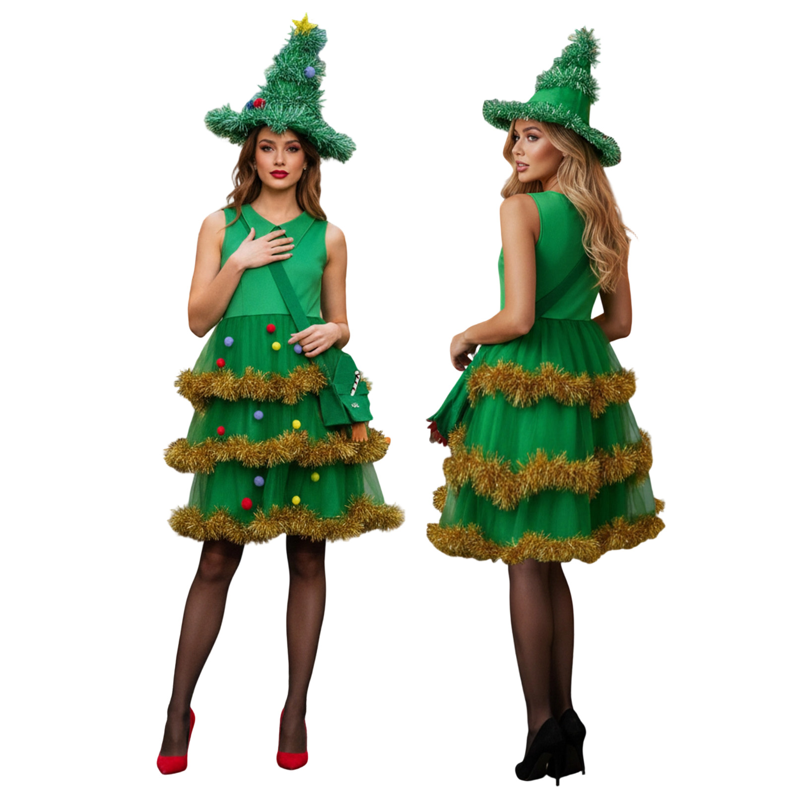 Elf Costume Christmas - Frauen Weihnachtsbaum Cosplay Kostüme Lametta Trim