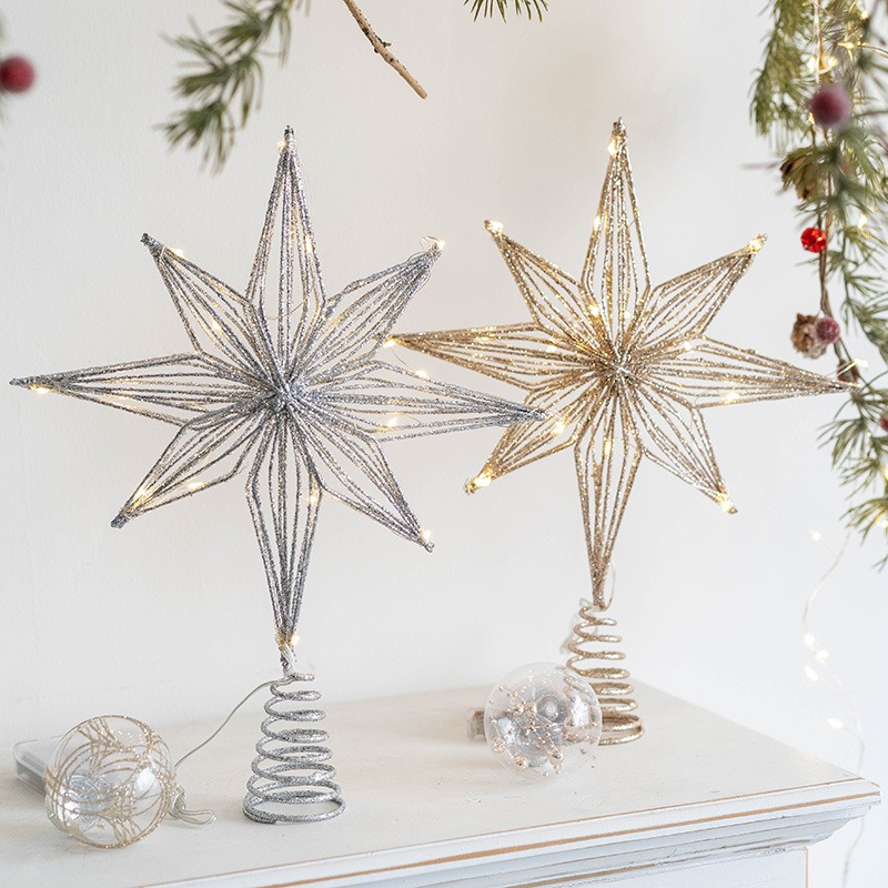 Star Tree Topper - Weihnachtsdekoration aus Eisen, Baumspitze mit Beleuchtung,