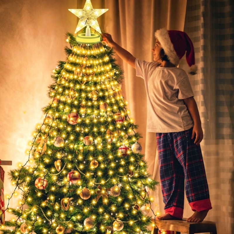 Star Tree Topper - Weihnachtsbaum-Ringlichter Stern-Topper LED-Lichterkette Festliche Geschenkdekoration Ambiente