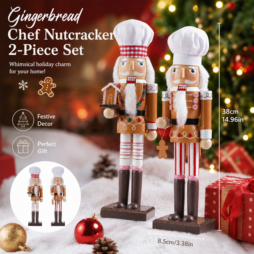 Nutcracker Figurine - 38CM Weihnachts-Nussknacker Holz-Ornament Lebkuchenmann Koch Soldat