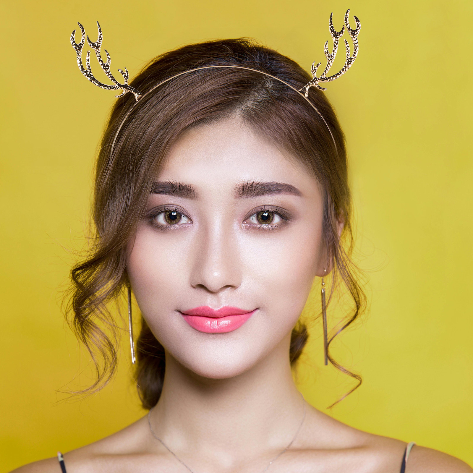 Reindeer Antlers Headband - Metall-Haarreif mit Strasssteinen, Geweih-Stirnband, Weihnachts-Reh-Horn-Kostüm, Party,
