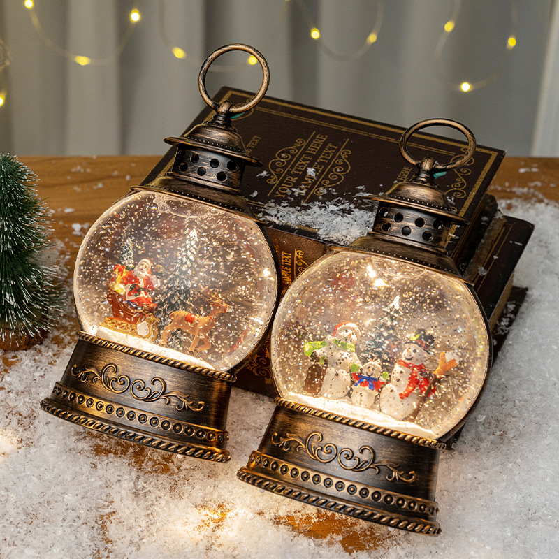 Snow Globe Musical - Weihnachtsdekoration, große, flache, runde Musikbox, leuchtende
